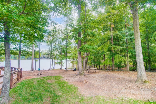 view of yard with a water view