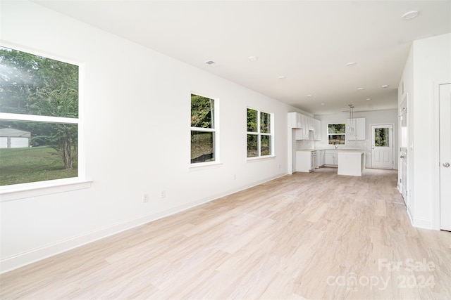 unfurnished living room with light hardwood / wood-style flooring