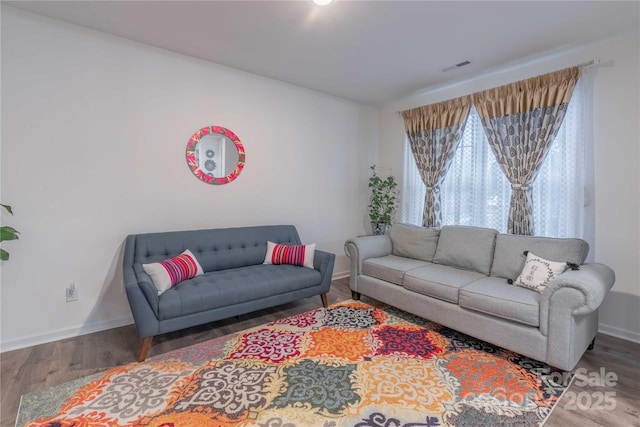 living room with hardwood / wood-style floors