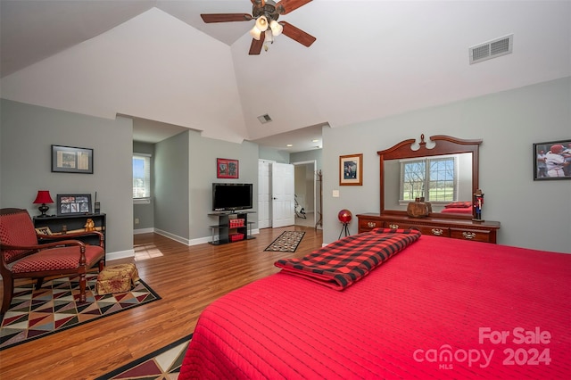 29 Daves Rd, Mooresboro, NC 28114 - bedroom with wood finished floors, high vaulted ceiling, and baseboards