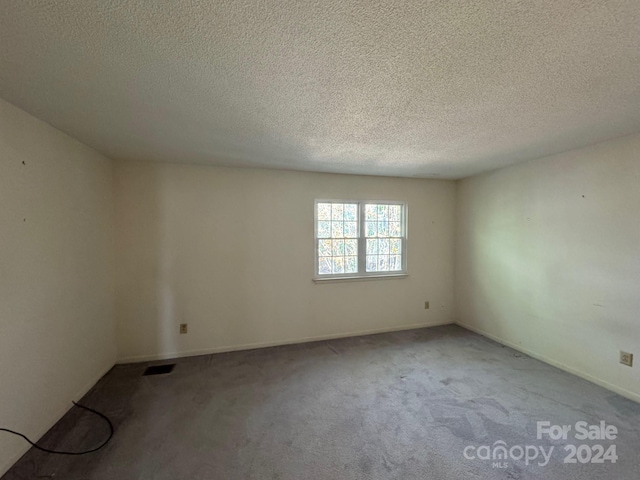 empty room with carpet floors and a textured ceiling