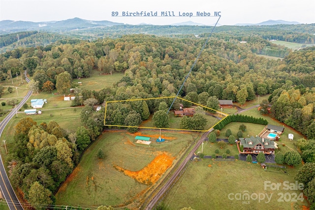 drone / aerial view featuring a mountain view