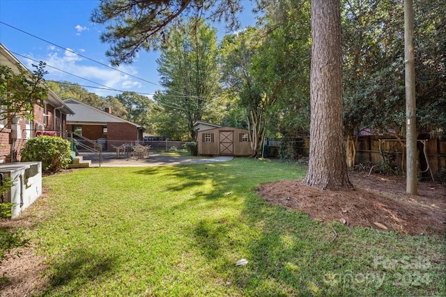 view of yard featuring a shed