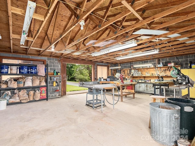 interior space featuring a workshop area