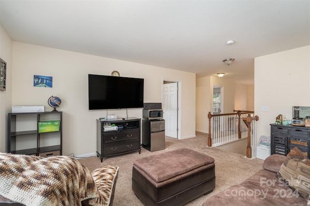 living room featuring light carpet