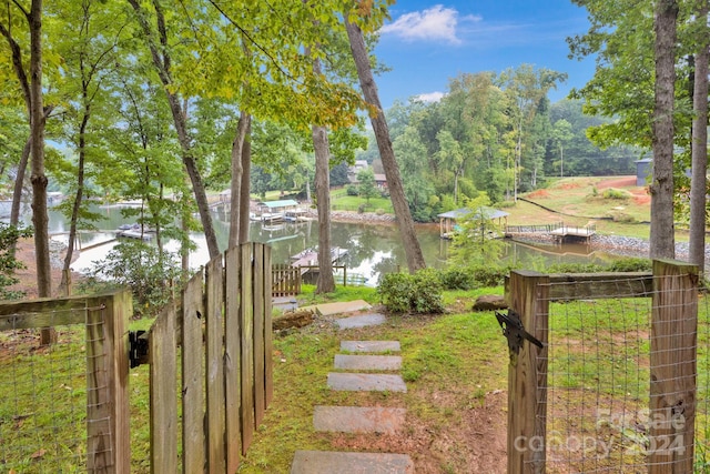 view of yard with a water view