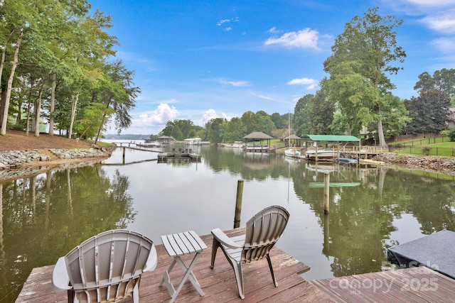 view of dock with a water view