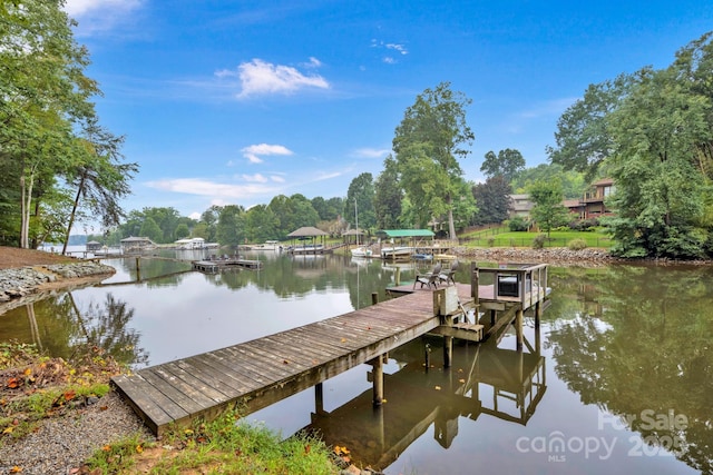 view of dock with a water view