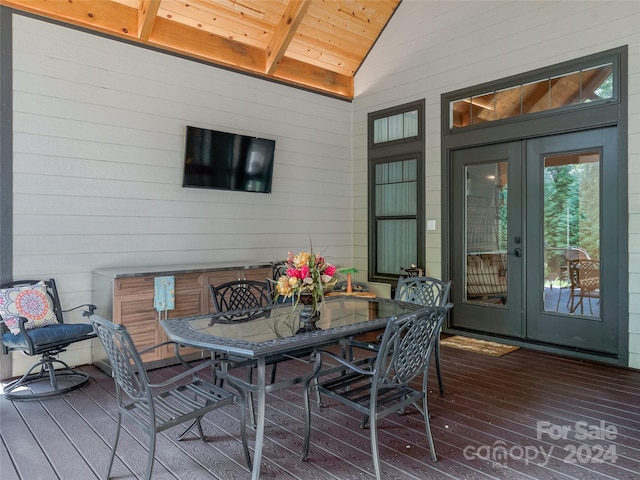 wooden terrace featuring french doors