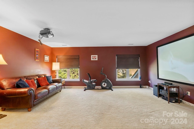 view of carpeted home theater room