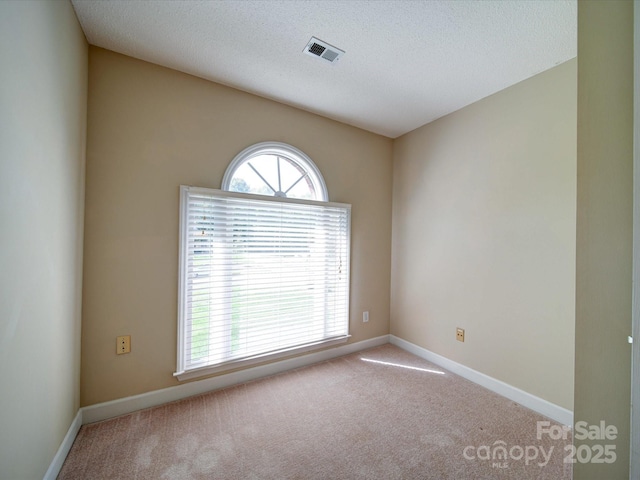 unfurnished room with a healthy amount of sunlight, carpet floors, and a textured ceiling