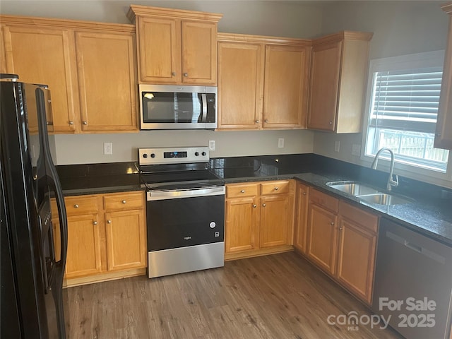 kitchen with sink, dark wood-type flooring, and appliances with stainless steel finishes