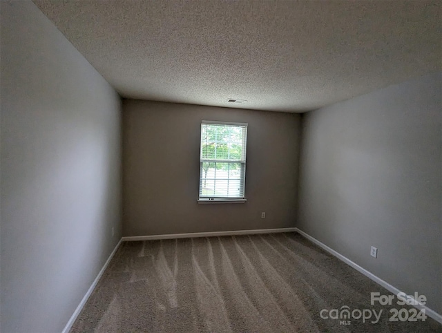 unfurnished room with a textured ceiling and carpet