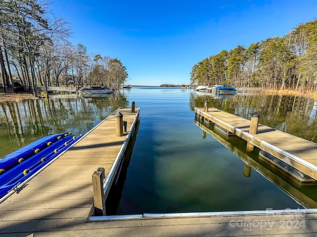 view of dock with a water view