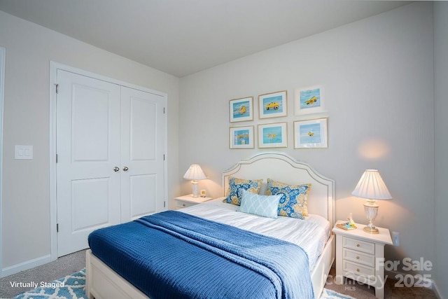 carpeted bedroom with a closet