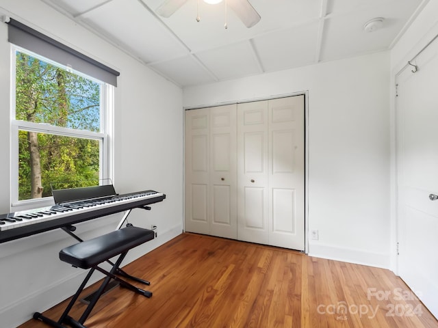 interior space featuring ceiling fan and light hardwood / wood-style flooring