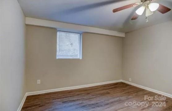 unfurnished room featuring ceiling fan and hardwood / wood-style floors