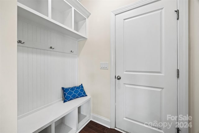 mudroom with dark hardwood / wood-style floors