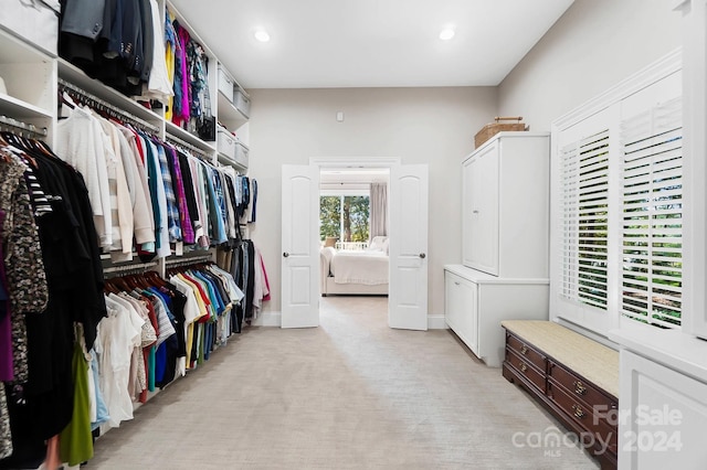 spacious closet with light carpet