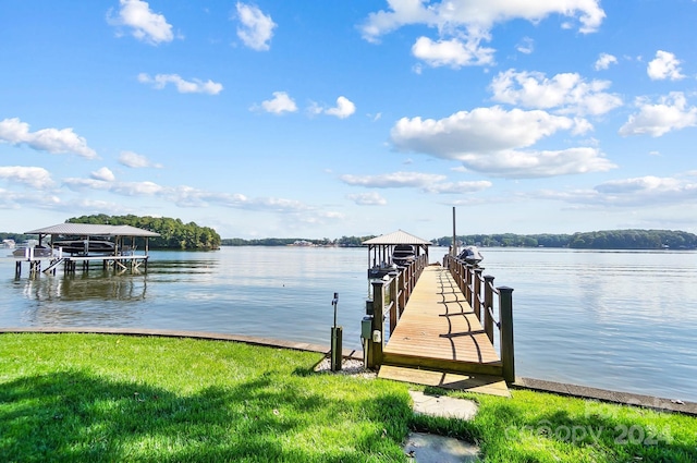 view of dock with a water view