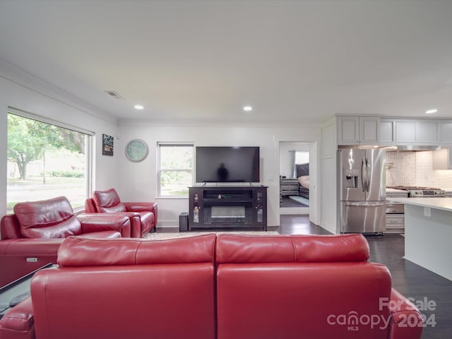 living room with dark wood-type flooring