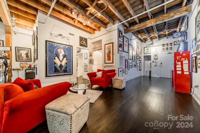 basement featuring dark hardwood / wood-style flooring