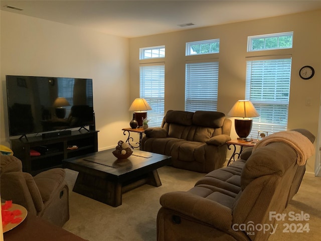 living room with light carpet