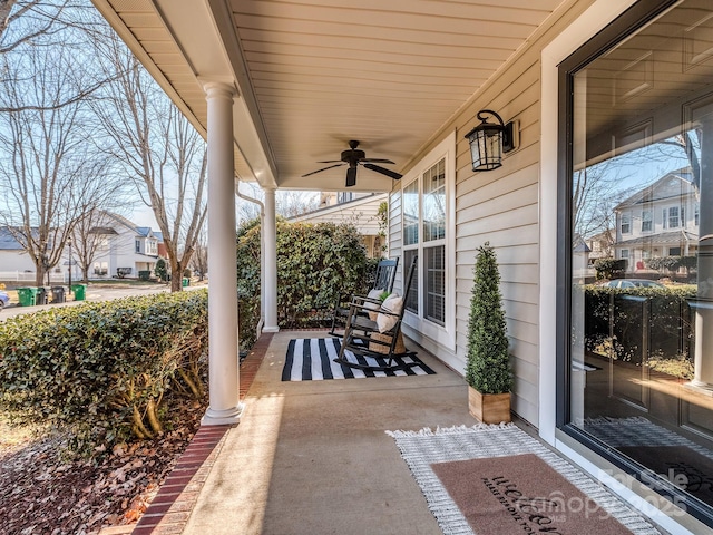 view of patio / terrace featuring a porch and ceiling fan