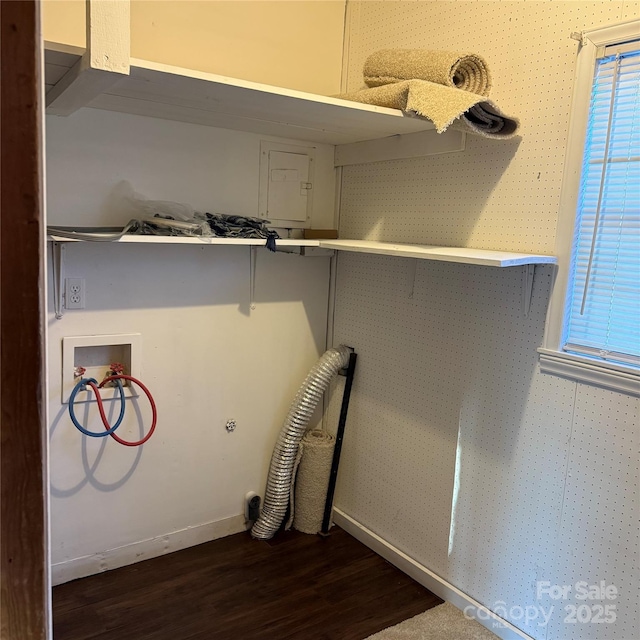 laundry room featuring dark hardwood / wood-style flooring