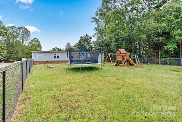 7686 Hickory Creek Dr, Denver, NC 28037 - view of yard featuring a fenced backyard, a trampoline, and a playground