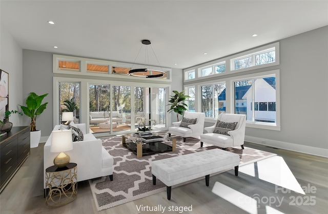 living room featuring hardwood / wood-style floors and a wealth of natural light