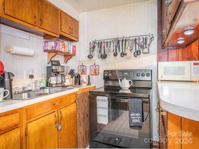 kitchen featuring black range with electric stovetop and sink