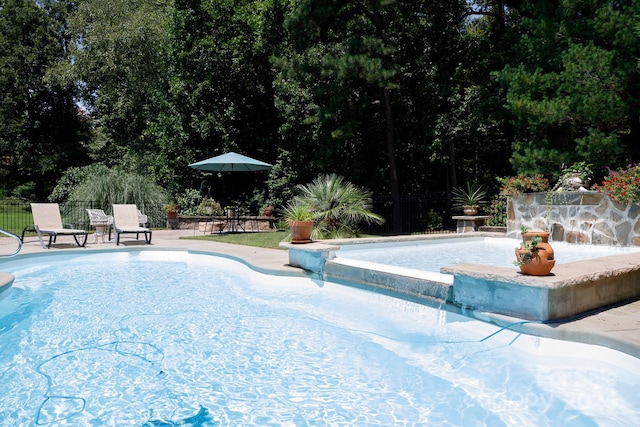 view of pool featuring a patio area and pool water feature