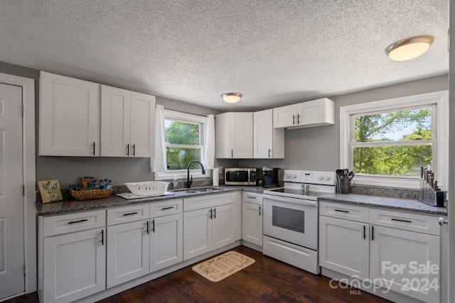 kitchen with white cabinetry, sink, a healthy amount of sunlight, and white electric range