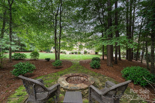 view of yard with an outdoor fire pit