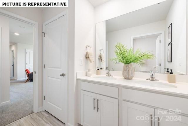 bathroom with vanity and wood-type flooring