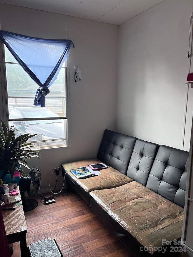 living room with dark wood-type flooring and a wealth of natural light