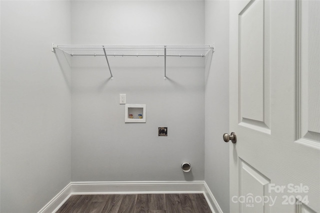 1038 Heath Helms Rd, Monroe, NC 28110 - laundry area with hookup for an electric dryer, hookup for a washing machine, baseboards, and dark wood-style flooring