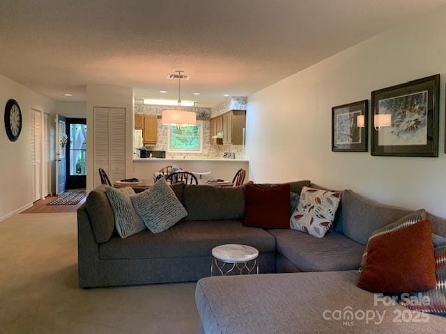 living room with light colored carpet