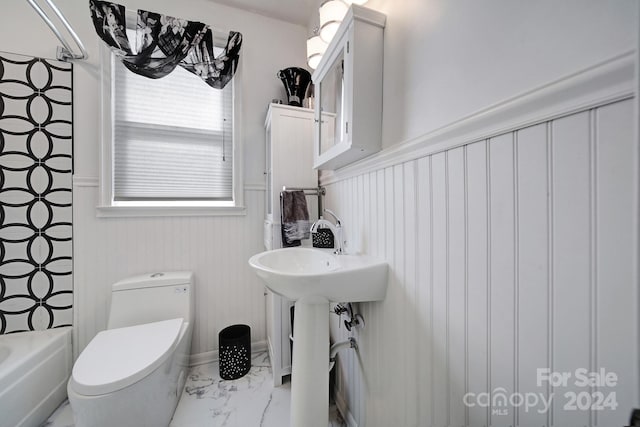 full bathroom with  shower combination, toilet, and sink