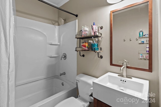 full bathroom with vanity, toilet, and shower / tub combo with curtain