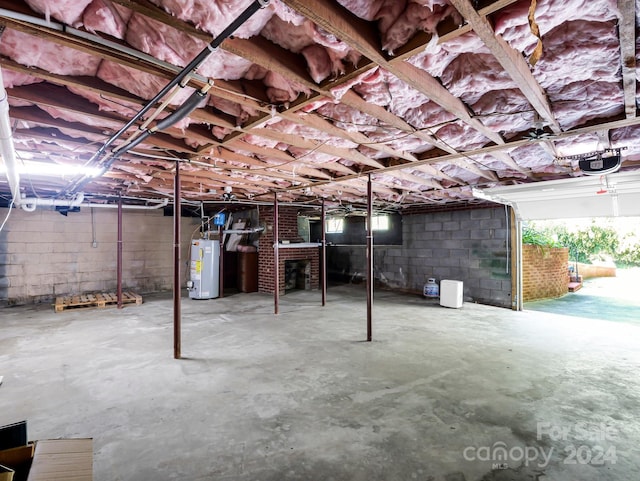 basement featuring gas water heater