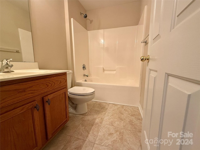 full bathroom with vanity, toilet, and shower / washtub combination