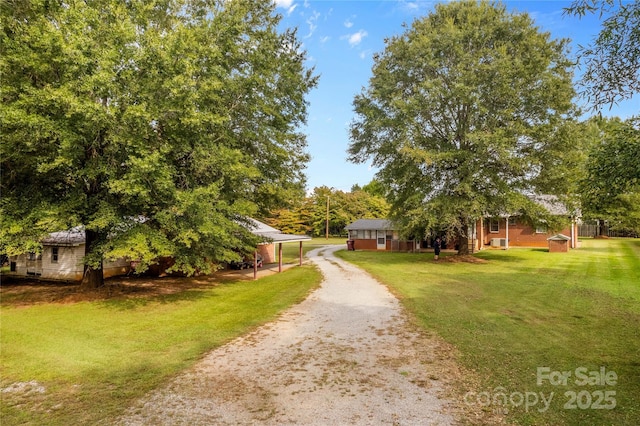 view of yard featuring an outdoor structure and a carport