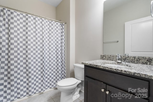 bathroom featuring tile patterned flooring, vanity, and toilet