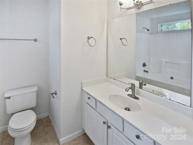 full bathroom featuring vanity, shower / bath combination, toilet, and tile patterned floors