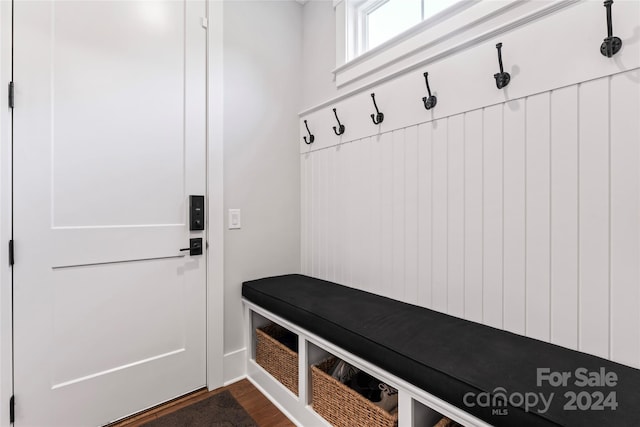 mudroom with dark wood-type flooring