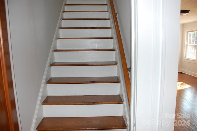 stairway featuring wood-type flooring