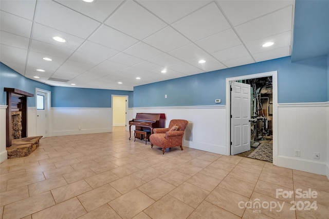 living area with light tile patterned floors