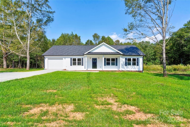107 Falls St, Lawndale, NC 28090 - single story home with driveway, a porch, a front lawn, and a garage